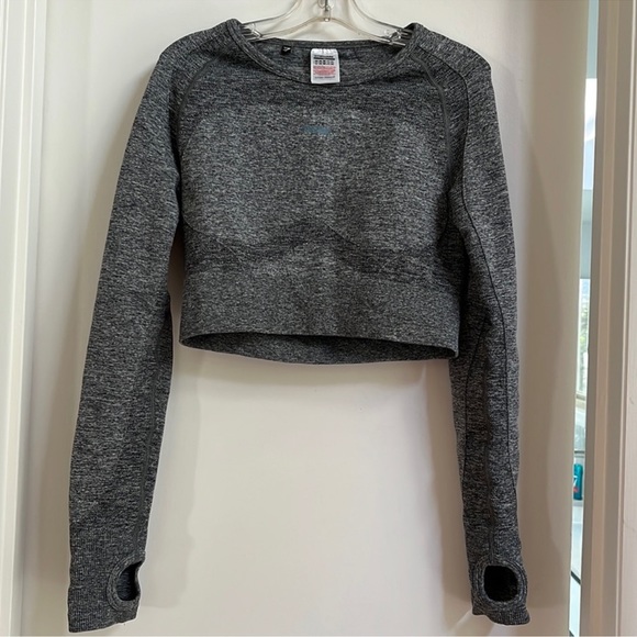 Gymshark Flex Long Sleeve Crop Top in Charcoal Marl/Teal - Picture 4 of 8